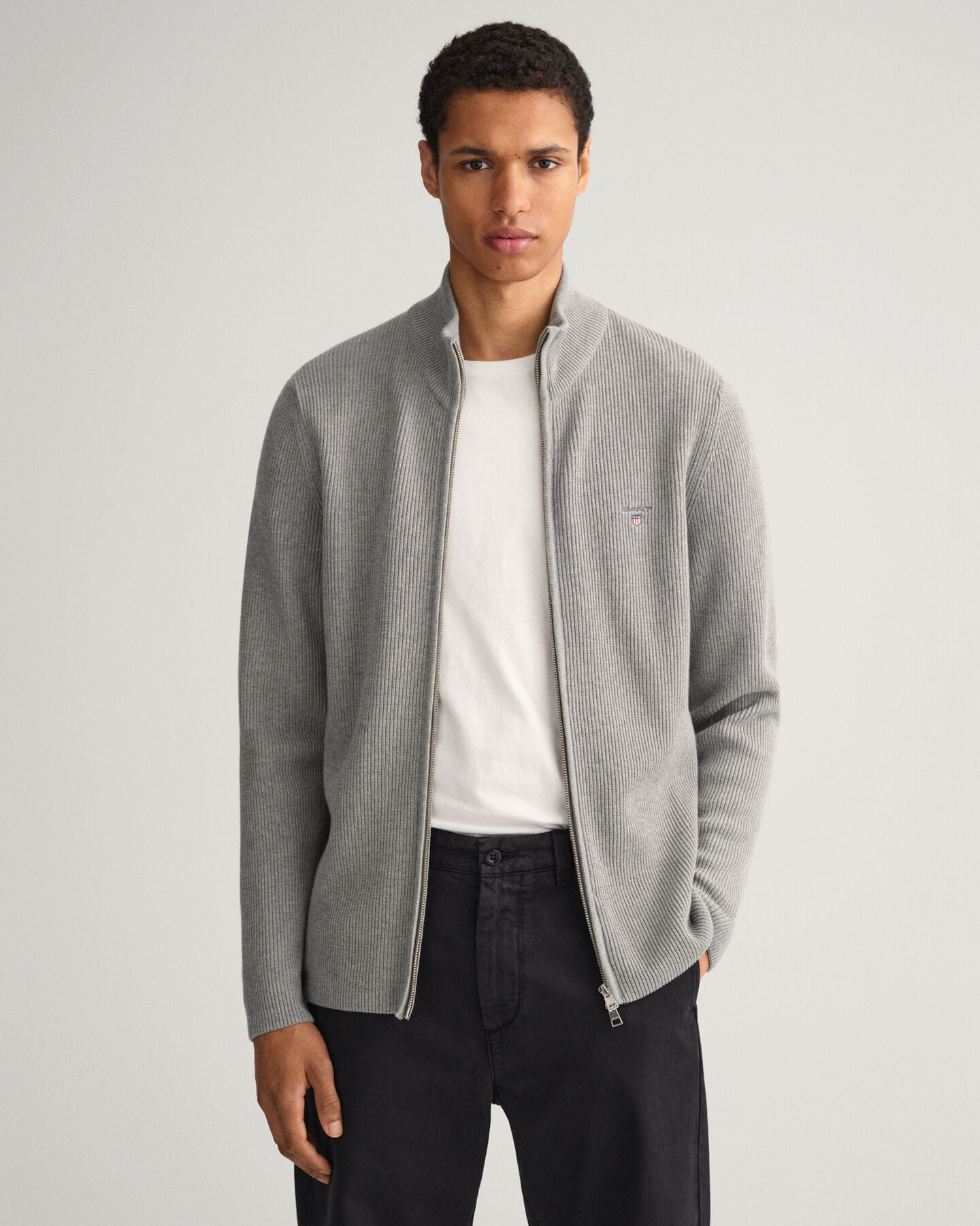 Casaco em malha canelada com fecho Texture