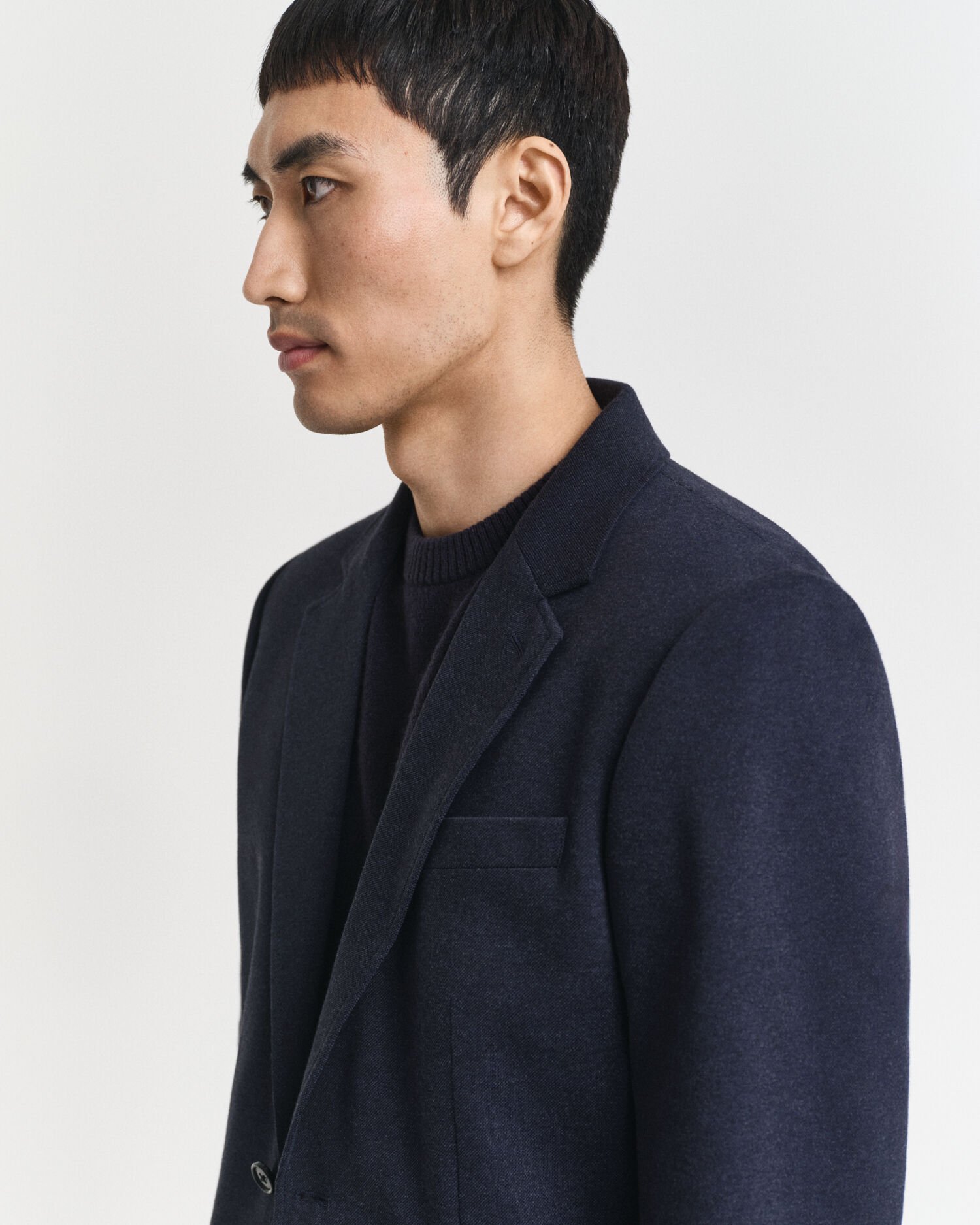 Blazer em jersey e algodão piqué com dois tons slim fit