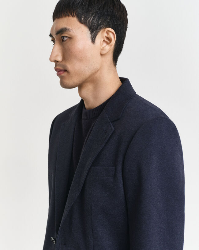 Blazer em jersey e algodão piqué com dois tons slim fit