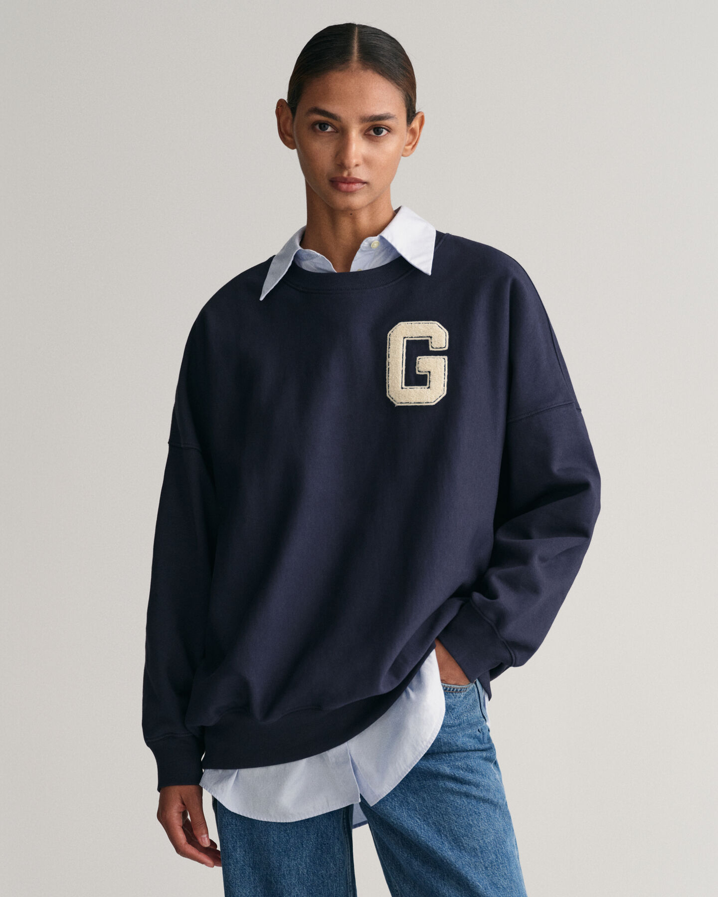 Sweatshirt com decote redondo G oversized