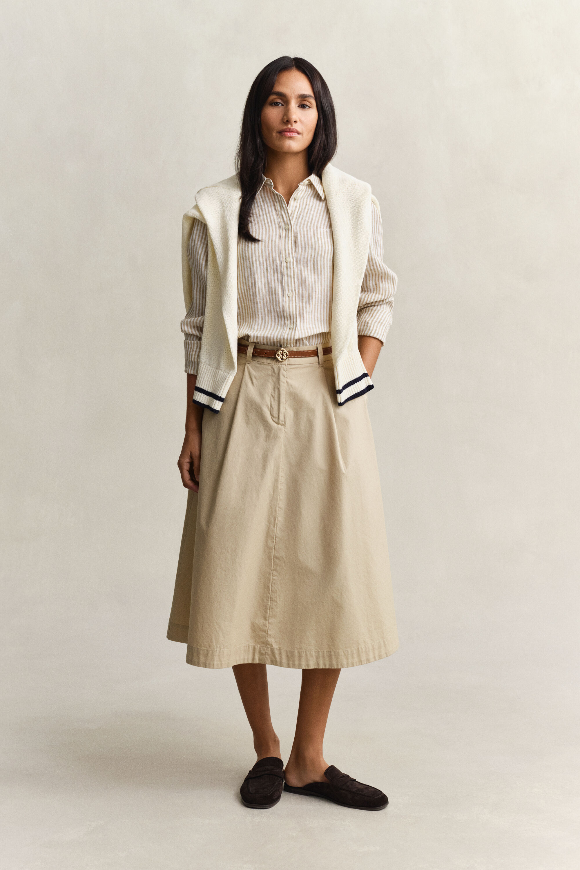 Camisa de linho às riscas regular fit