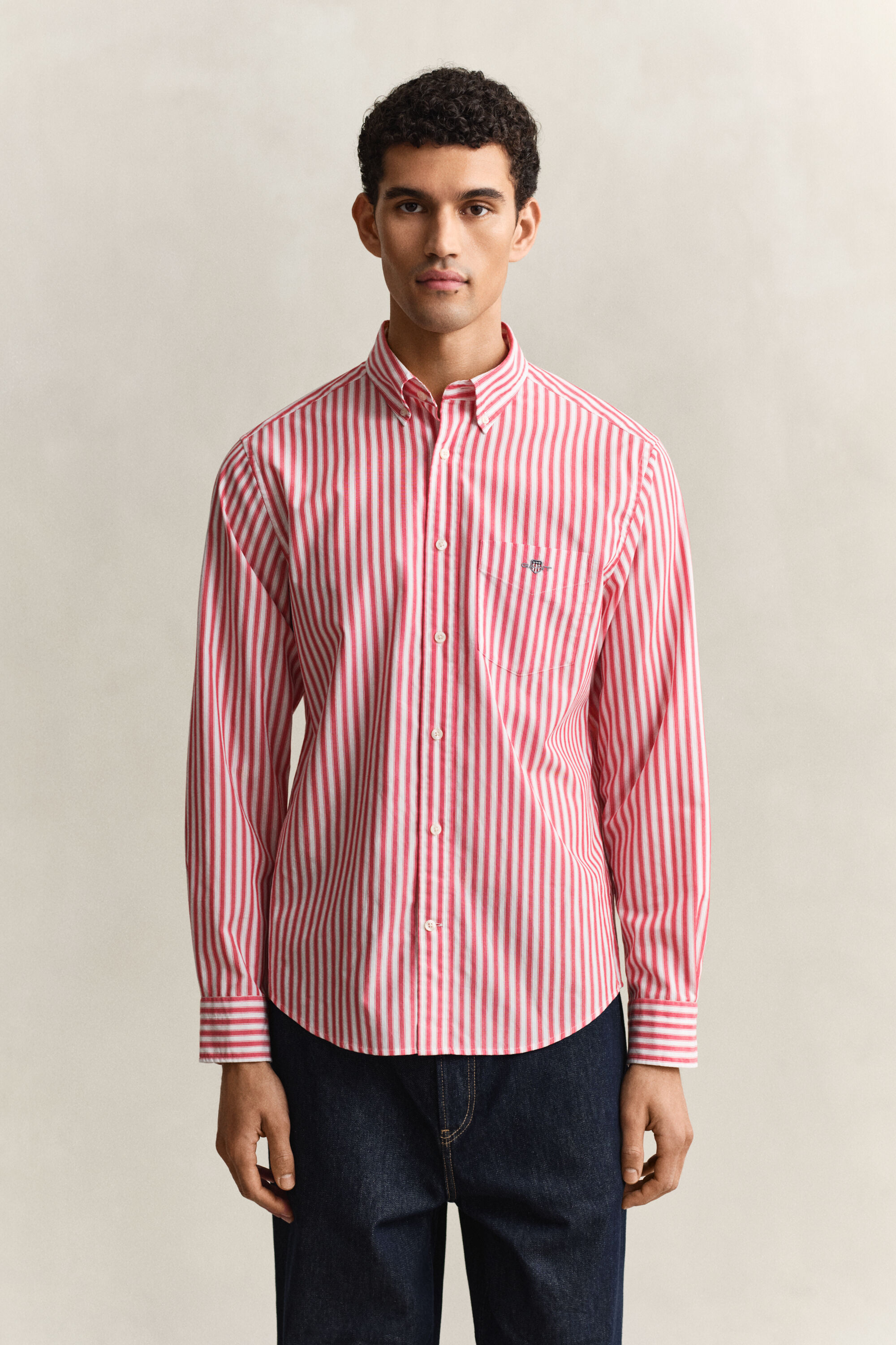Camisa em popelina às riscas Classic