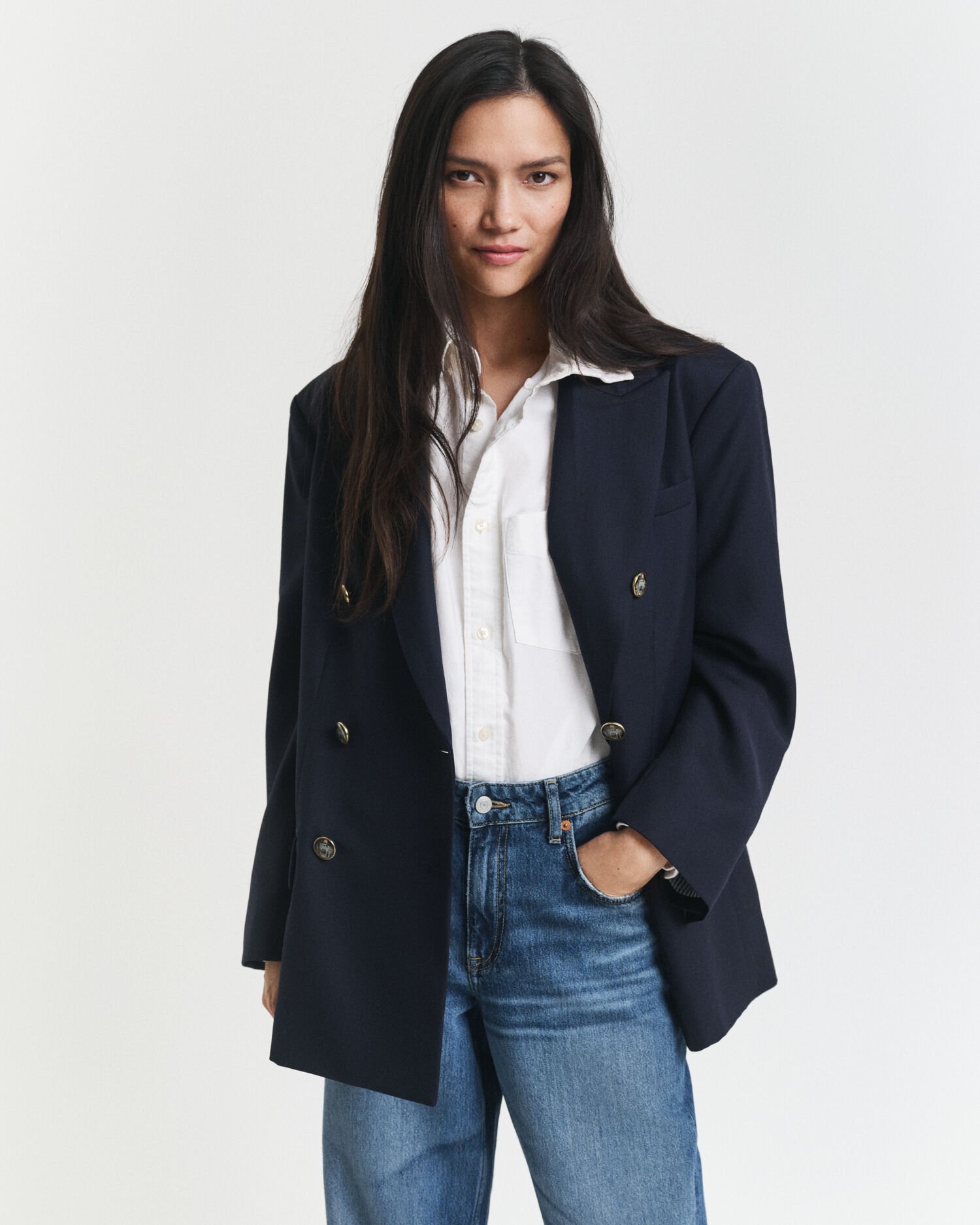 Blazer em lã com padrão Hopsack oversized