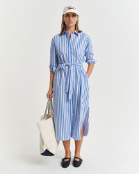 Vestido-camisa em popelina às riscas