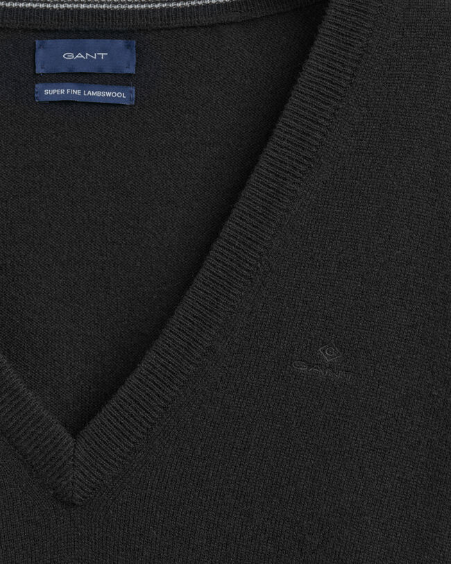 Pulover com decote em V em lã extrafina