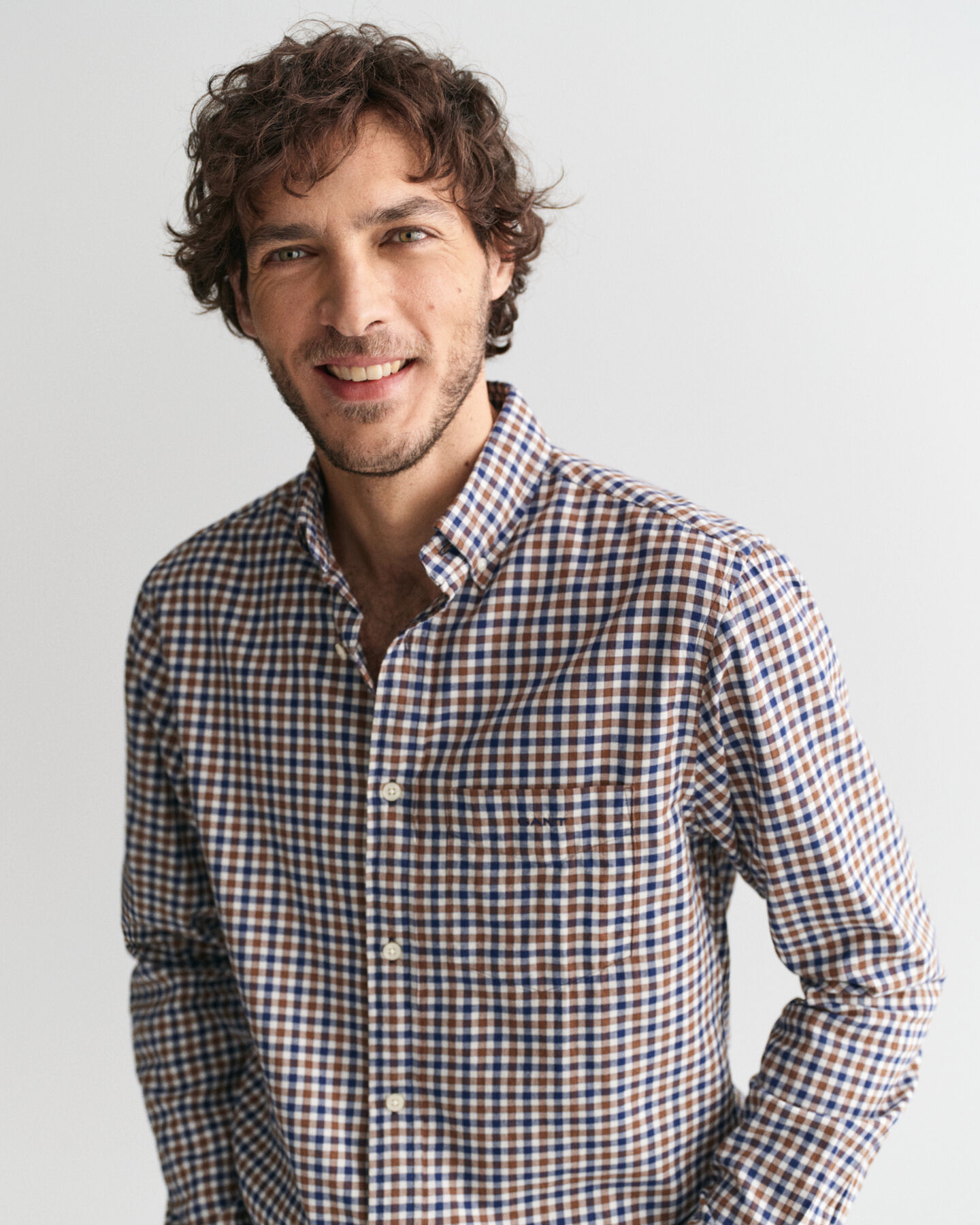 Camisa em sarja leve Gingham regular fit