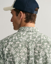 Camisa de manga curta em linho e algod&atilde;o com estampado Floral regular fit