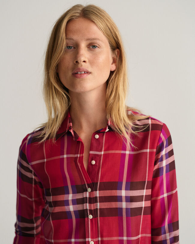 Camisa em padrão xadrez seda de algodão regular fit