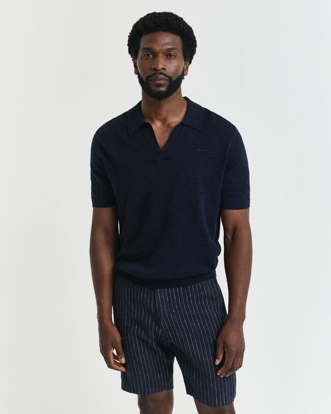 Camisola de malha estilo polo com manga curta em mistura de linho