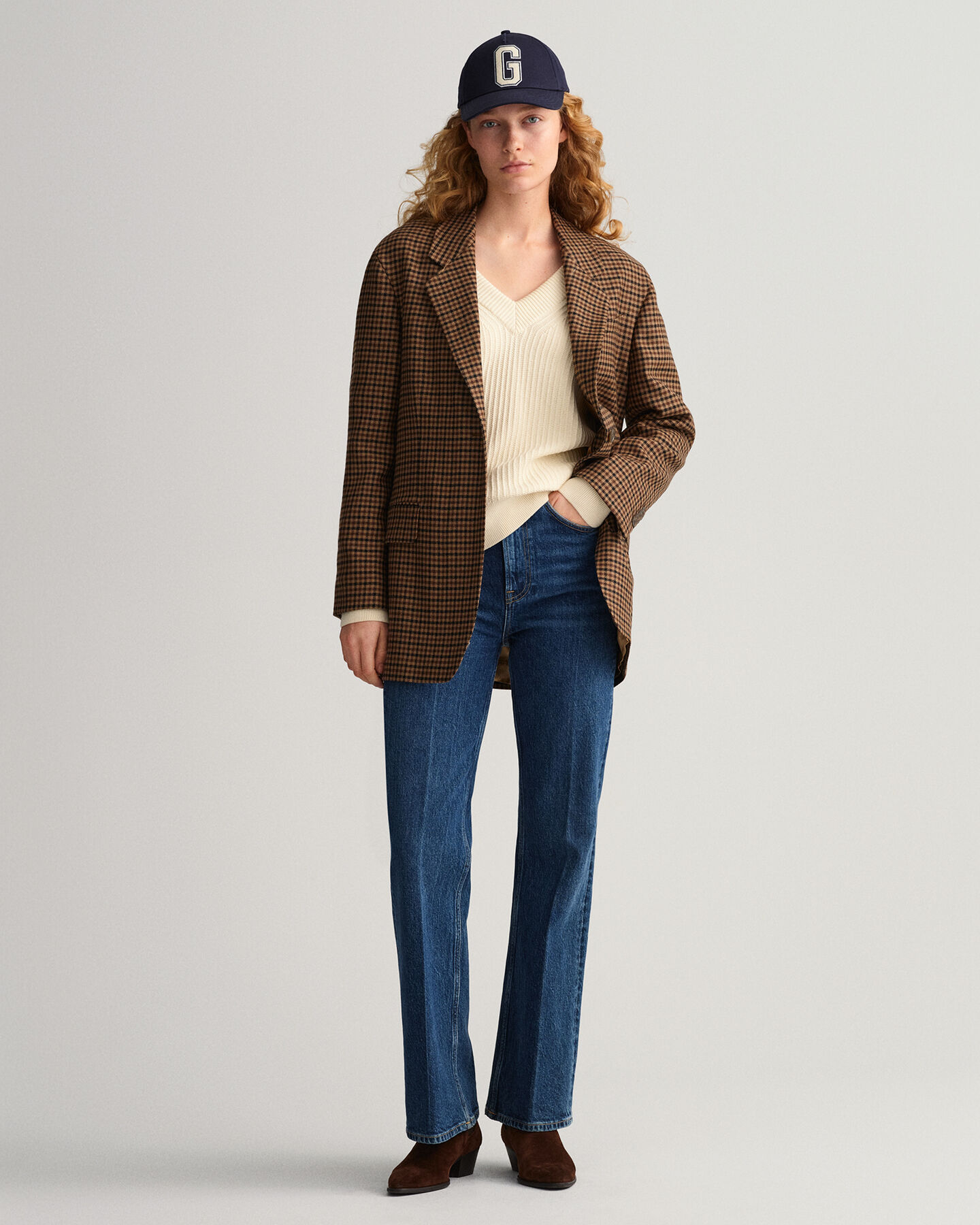 Pulover com decote em V em malha de algod&atilde;o canelada