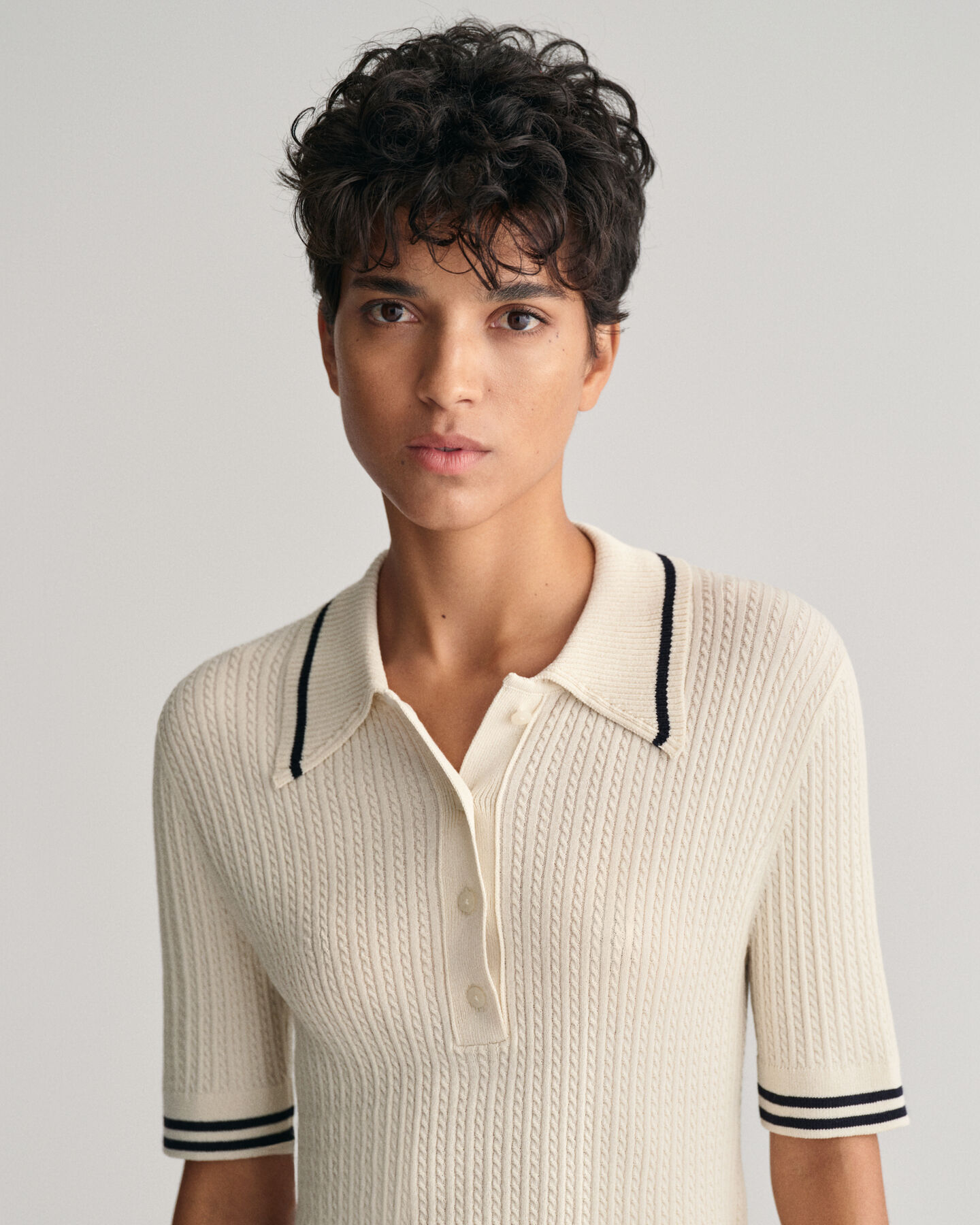 Pulover estilo polo em malha entran&ccedil;ada mini