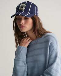 Pulover com decote redondo em algod&atilde;o &agrave;s riscas Tonal