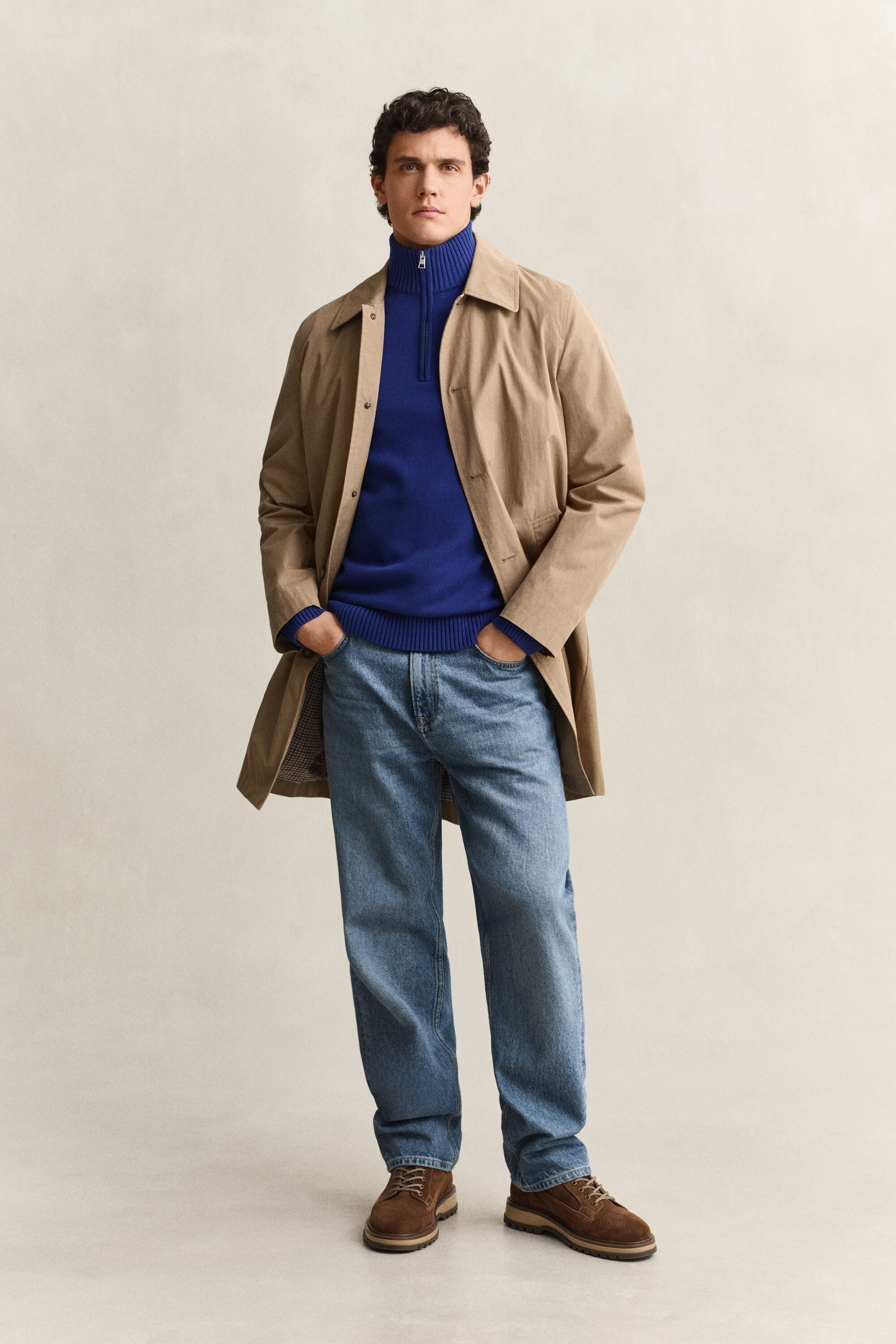 Camisola de malha em algodão com meio fecho Casual