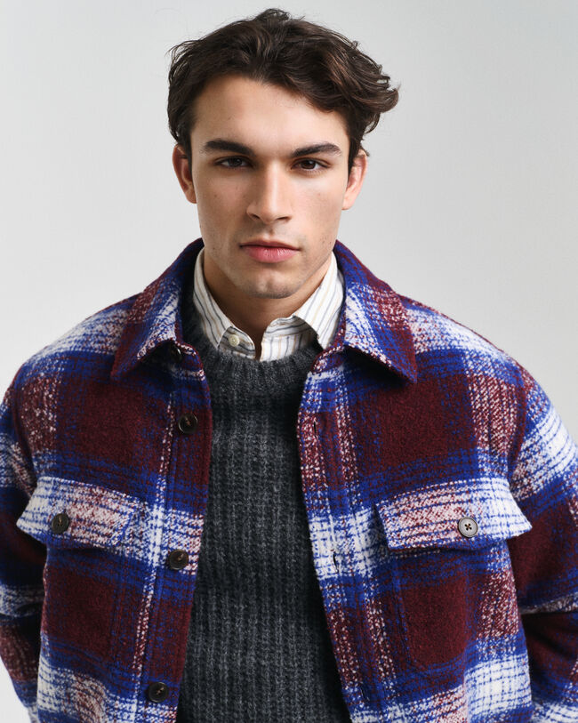 Sobrecamisa em mistura de lã com padrão de xadrez