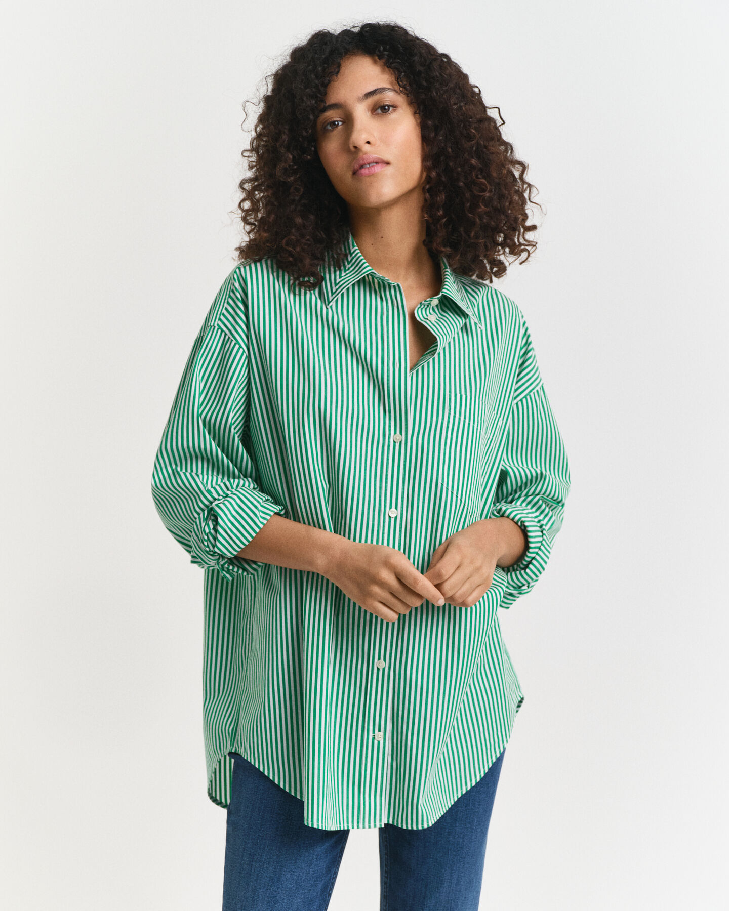 Camisa em popelina às riscas Classic oversized