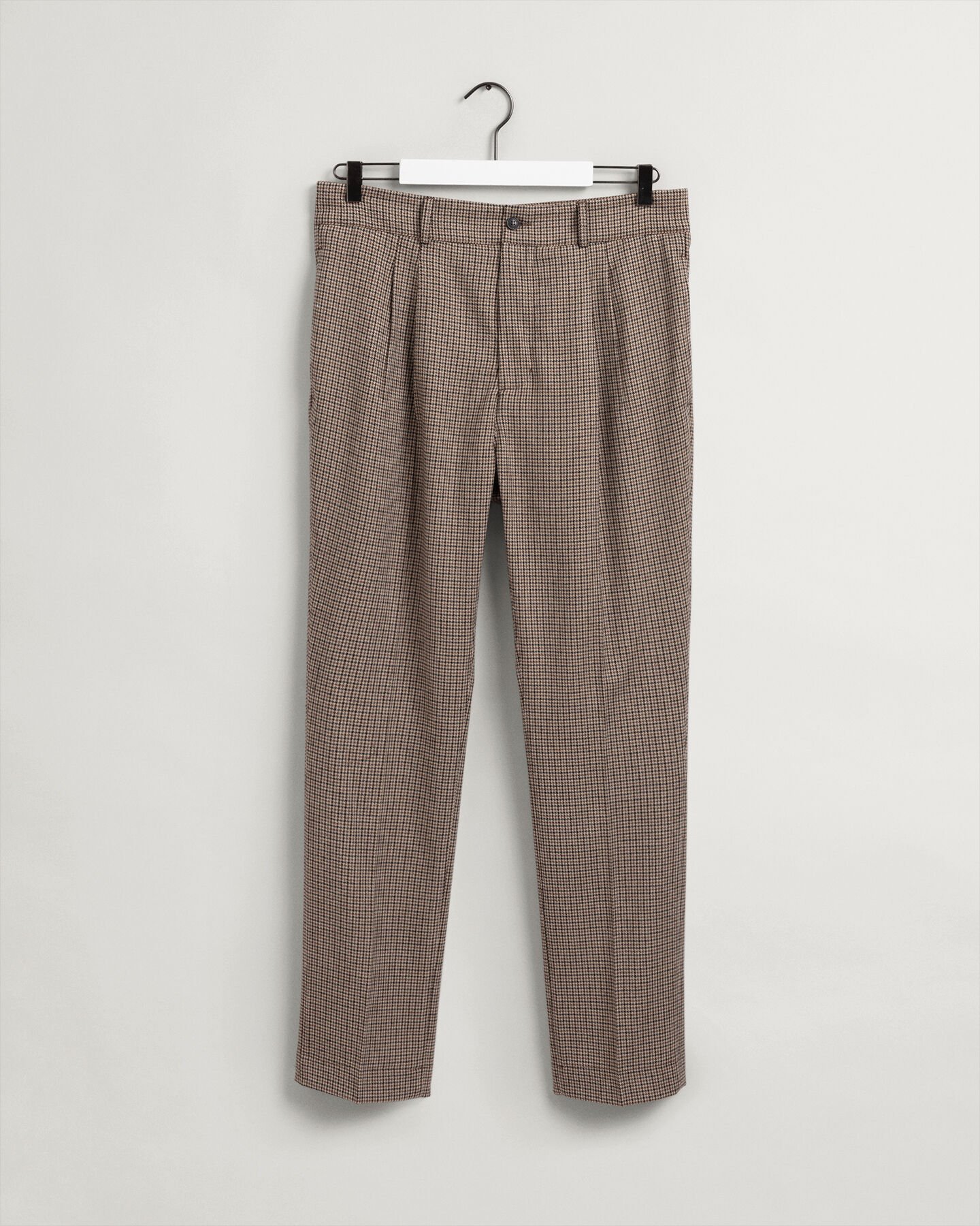 Calças de fato com padrão de xadrez e pregas