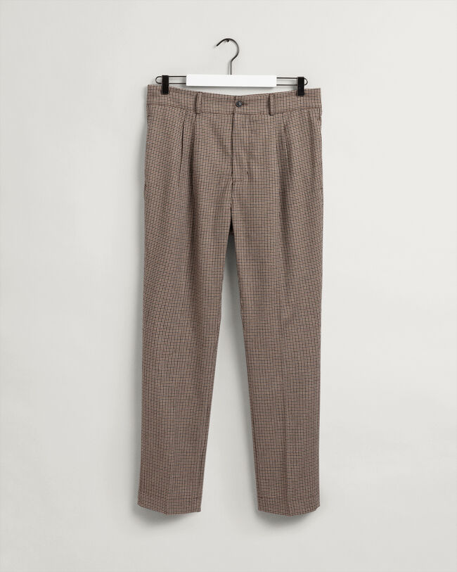Calças de fato com padrão de xadrez e pregas