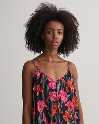 Vestido maxi estampado com alças finas