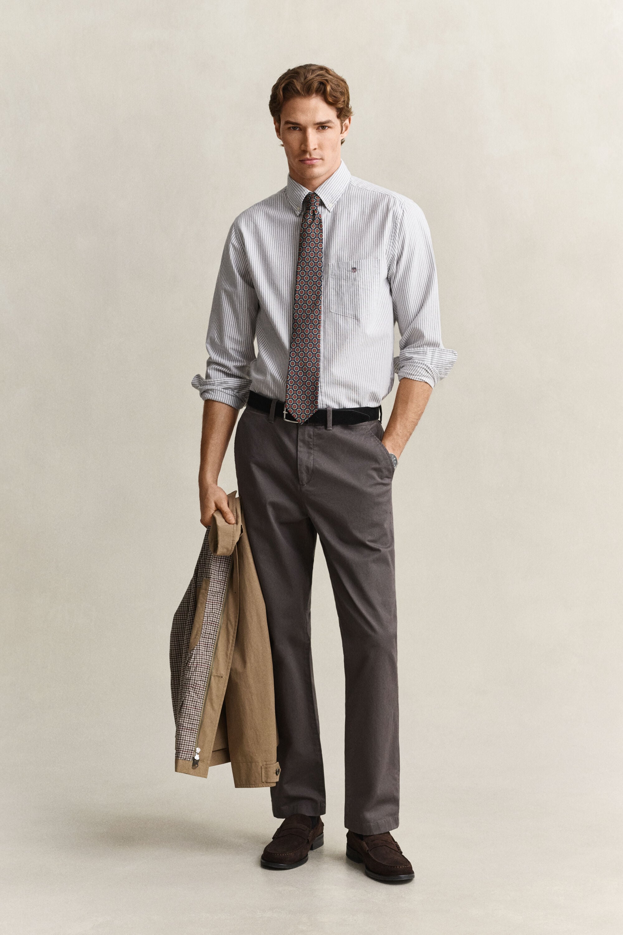 Camisa Oxford às riscas finas Classic