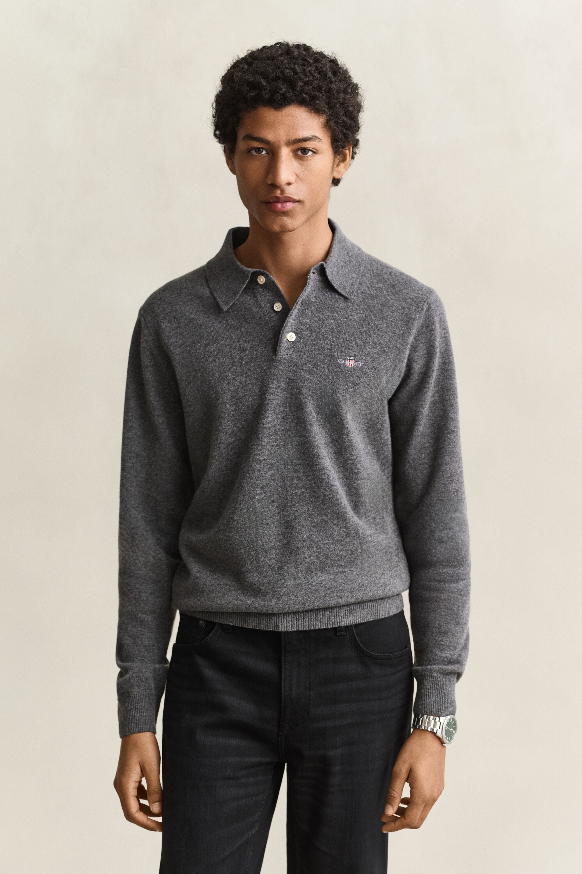 Camisola de malha tipo polo em lã extrafina