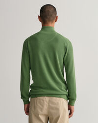 Sweatshirt com meio fecho de correr em algod&atilde;o piqu&eacute;