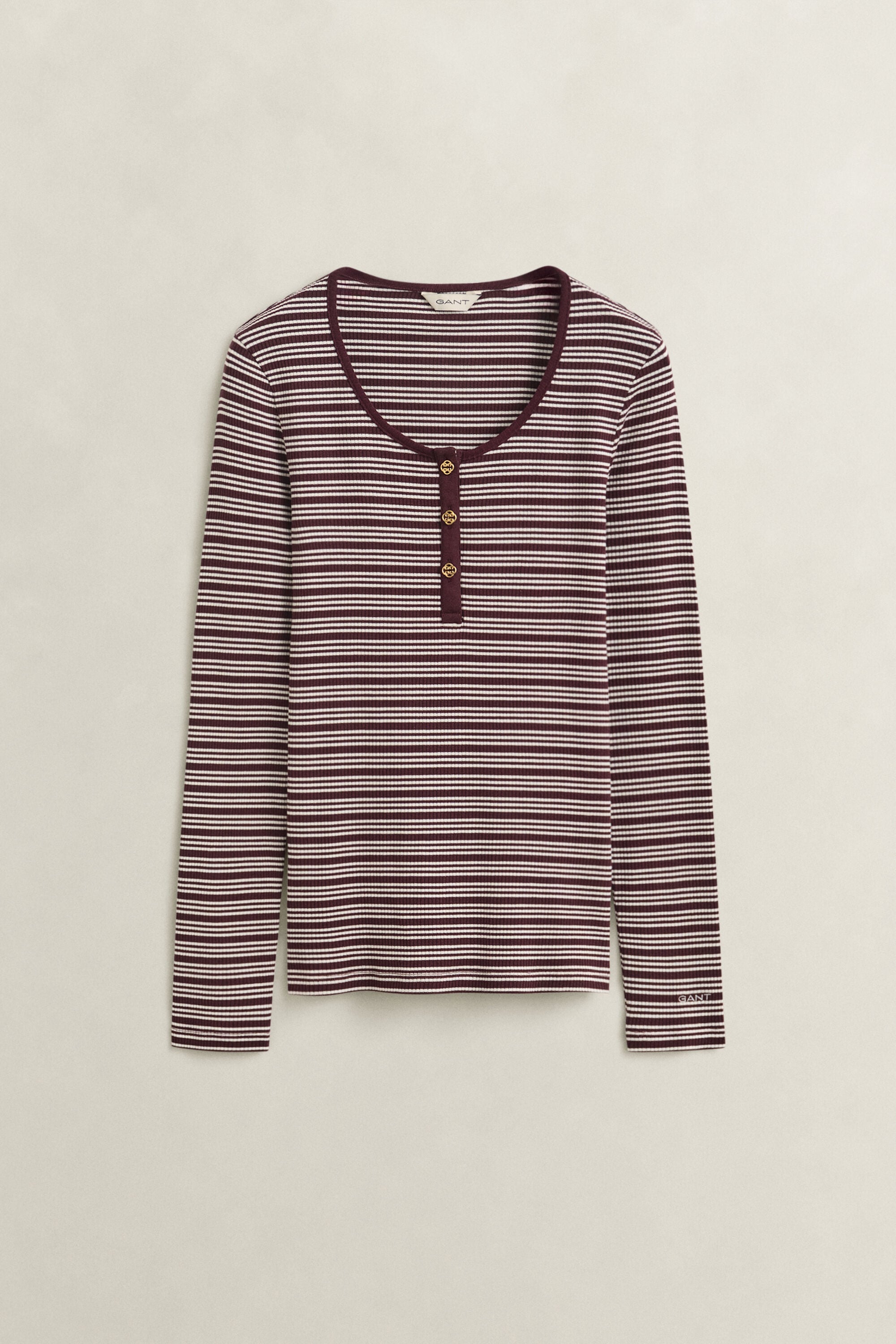 Camisola canelada de manga comprida Henley