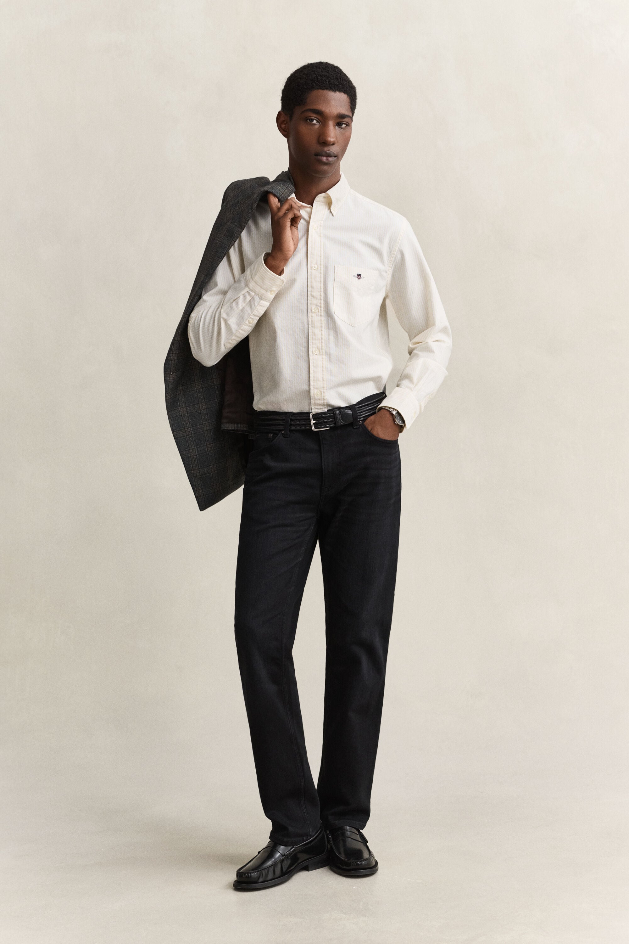 Camisa Oxford às riscas finas Classic