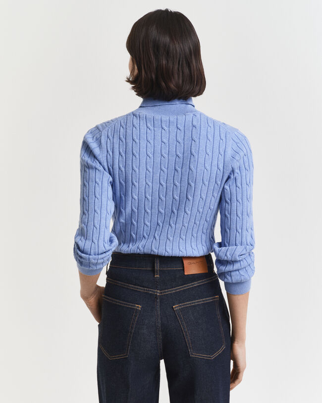 Camisola de gola alta em malha entrançada de algodão com elastano