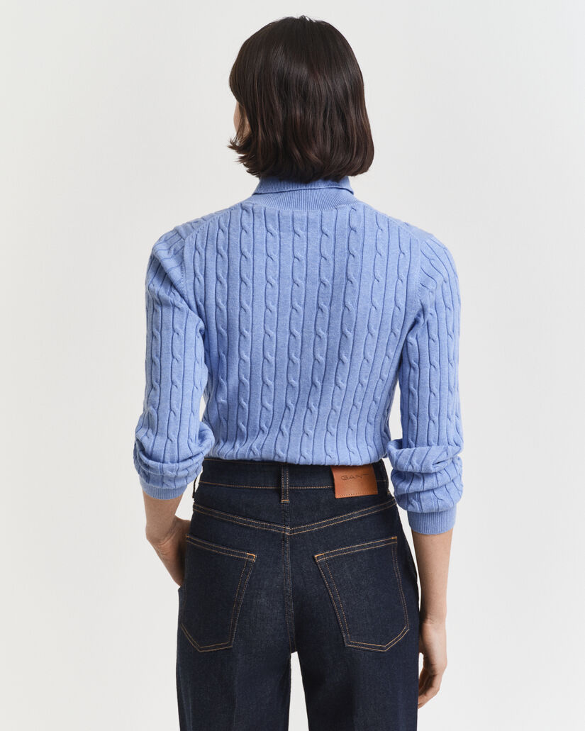 Camisola de gola alta em malha entrançada de algodão com elastano