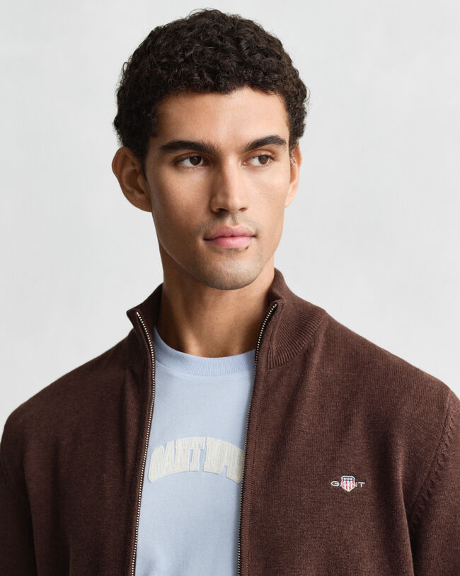 Casaco de malha com fecho de correr Casual Cotton