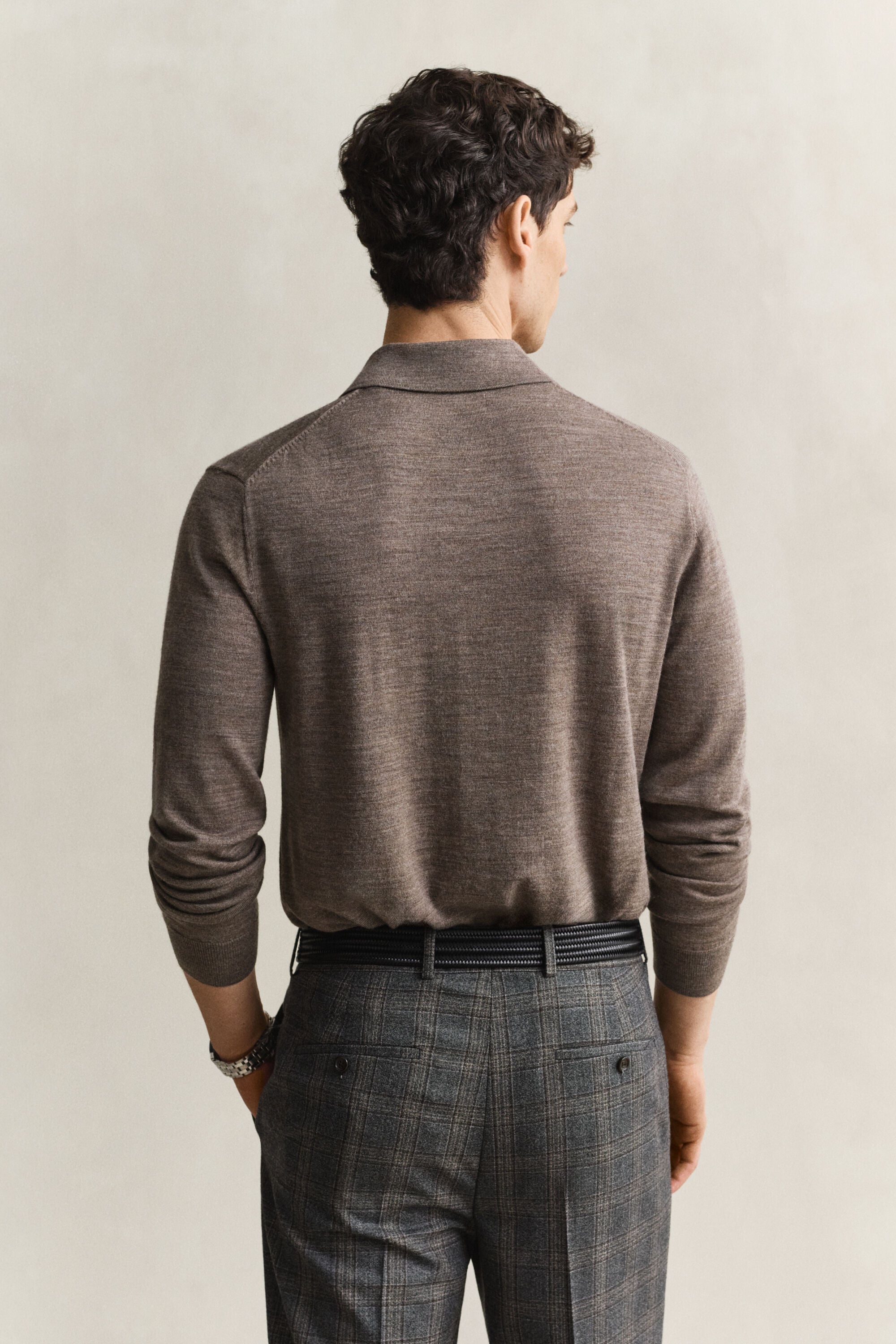 Camisola de malha estilo polo em lã de merino extrafina