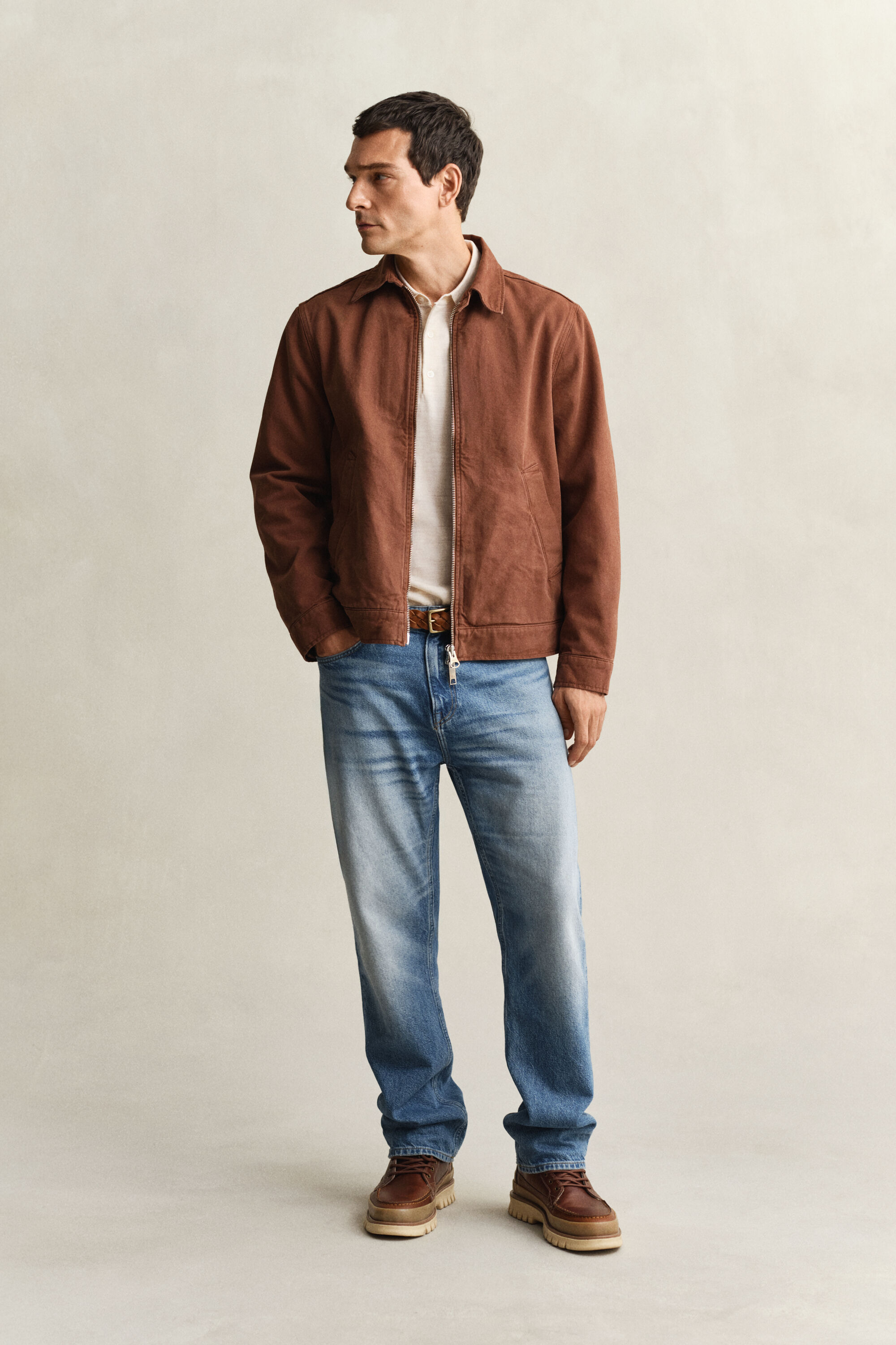 Camisola de malha estilo polo de manga curta em lã de merino extrafina