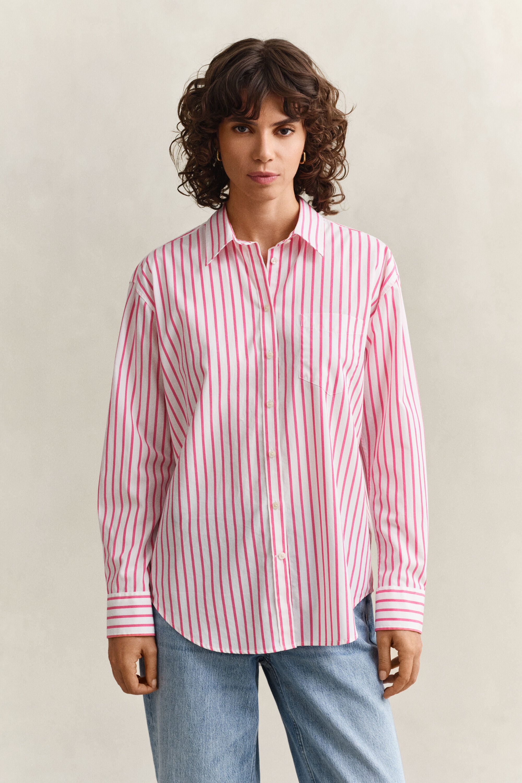 Camisa em popelina às riscas Classic relaxed fit