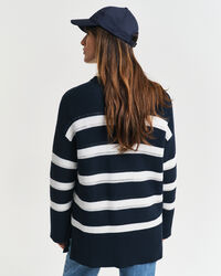 Camisola de malha texturizada às riscas com decote redondo