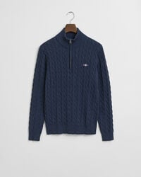 Camisola de malha entrançada de algodão com meio fecho de correr