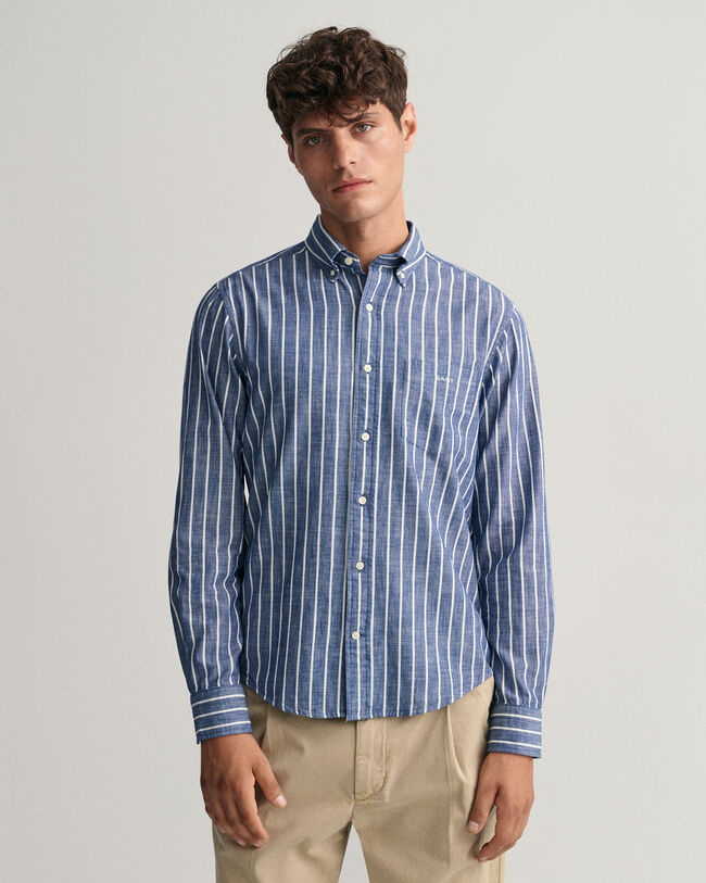 Camisa em chambray às riscas regular fit