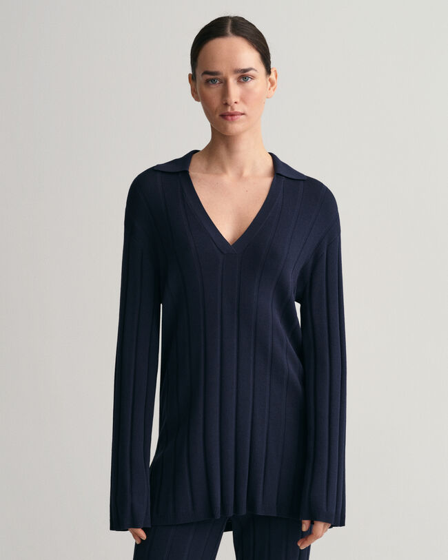 Pulover de malha com colarinho aberto