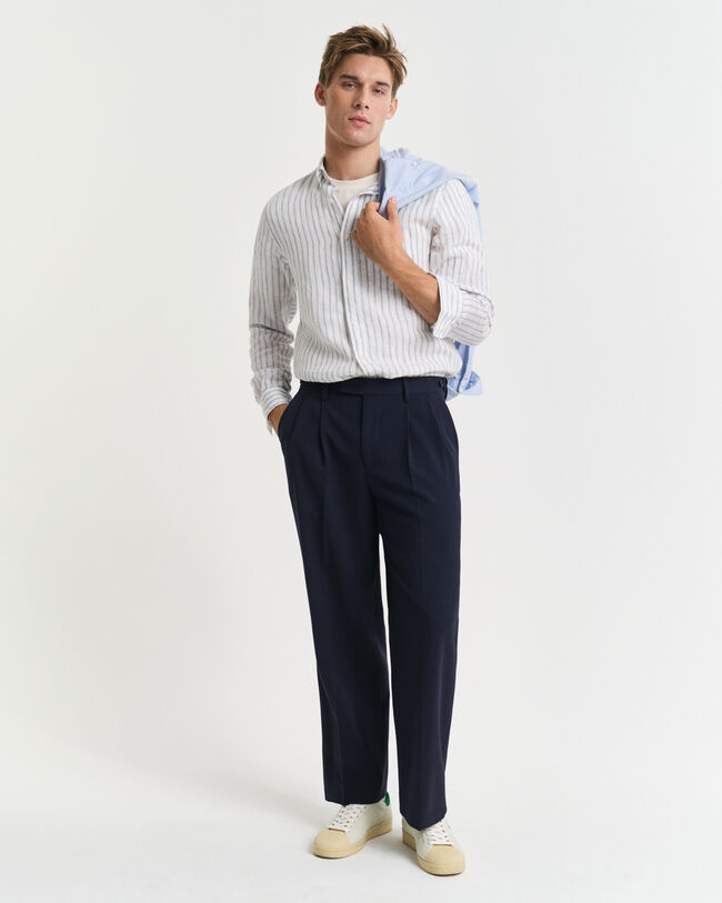 Camisa de linho &agrave;s riscas regular fit