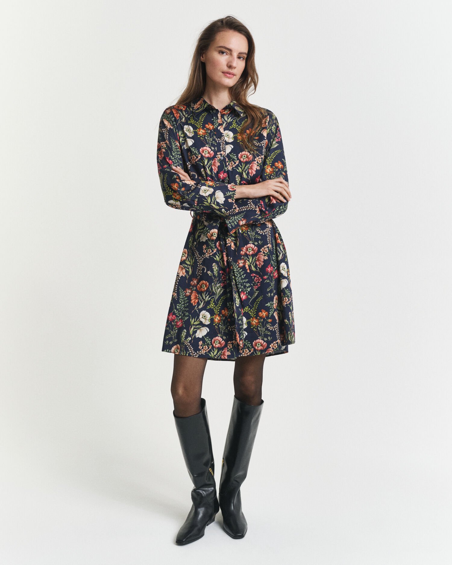 Vestido-camisa em viscose com estampado Floral