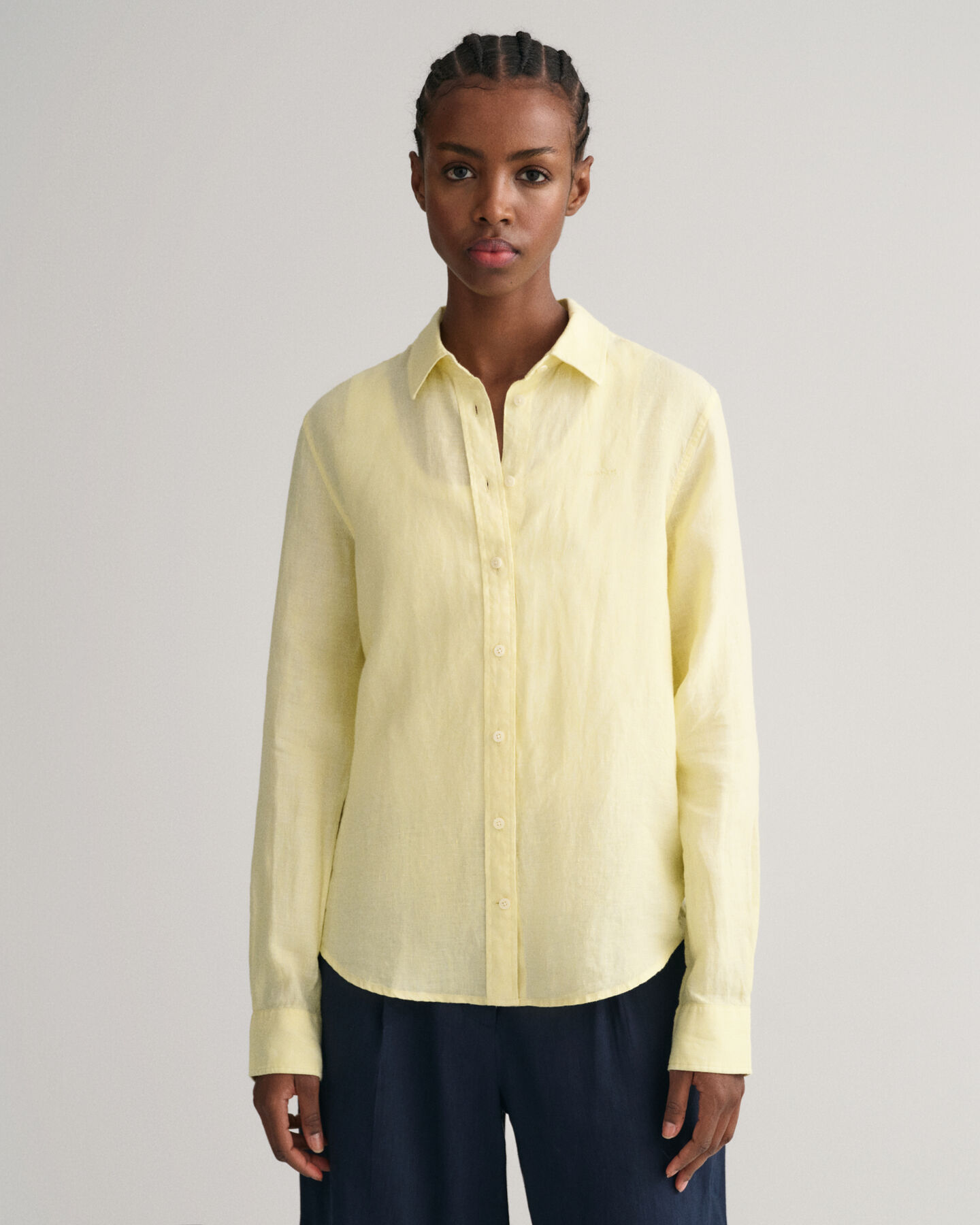 Camisa em chambray de linho regular fit