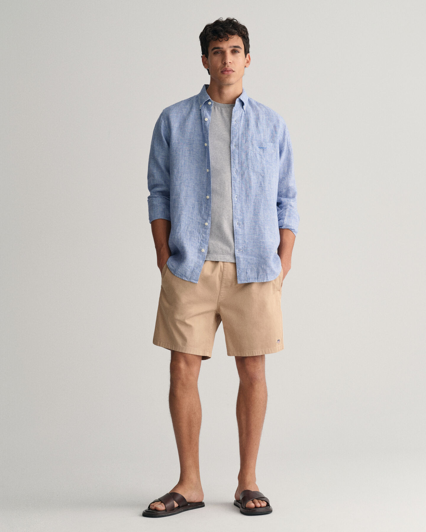 Camisa de linho Houndstooth regular fit