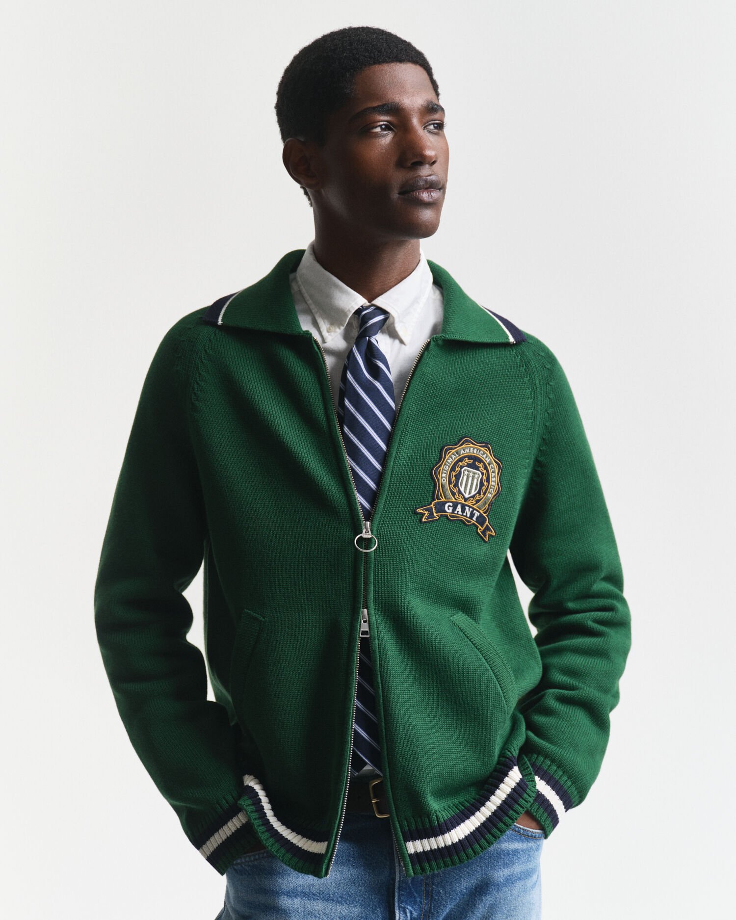 Casaco de malha com fecho de correr e grafismo GANT 1949