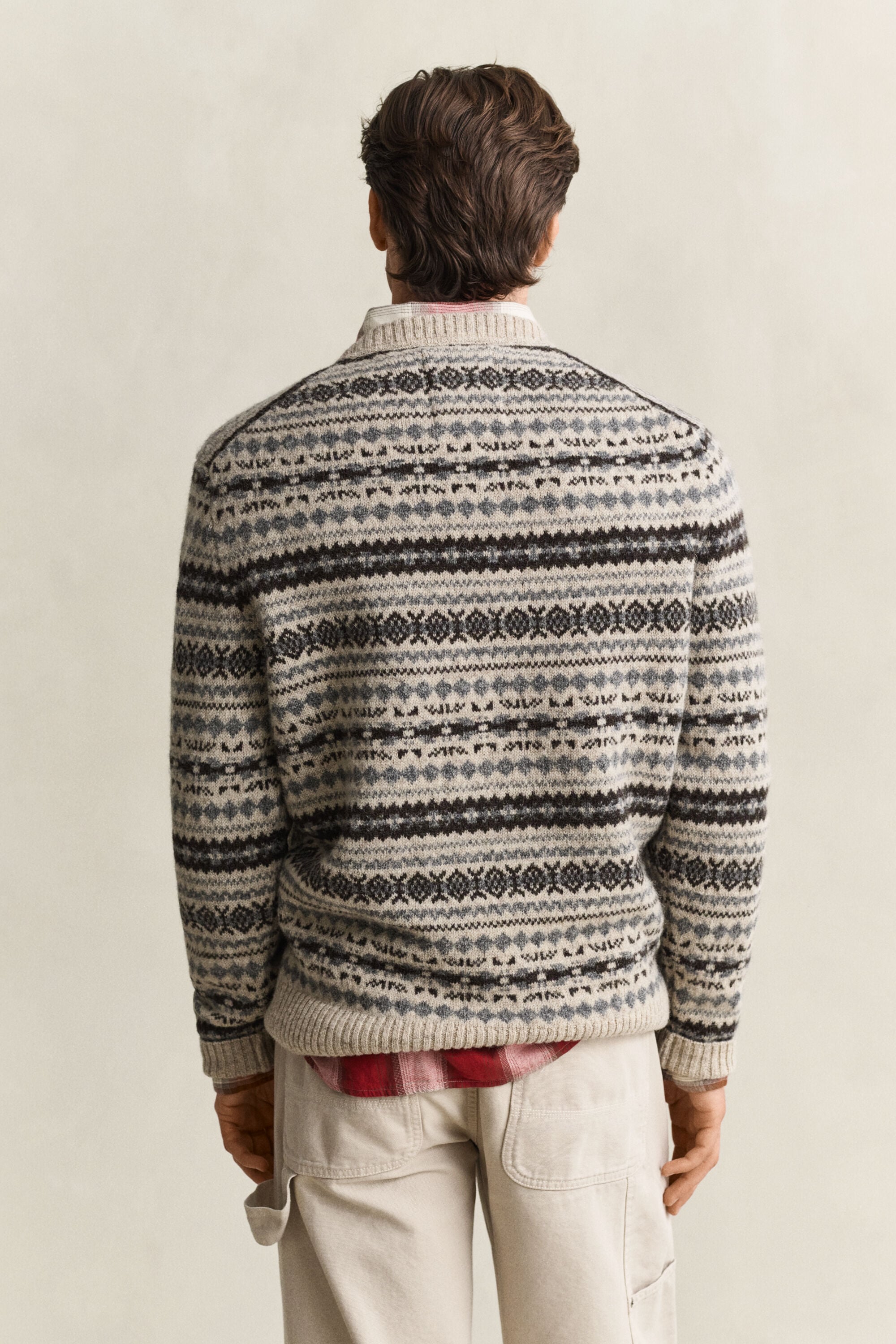 Camisola de malha em lã escovada com padrão Jacquard