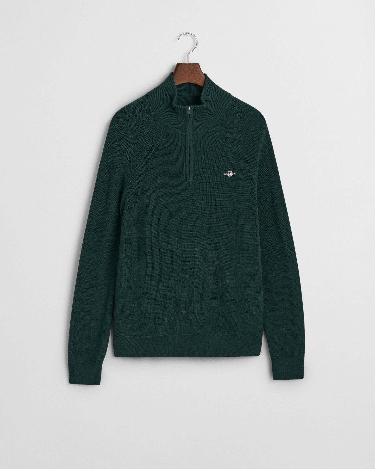 Camisola de malha canelada em lã e algodão com meio fecho de correr