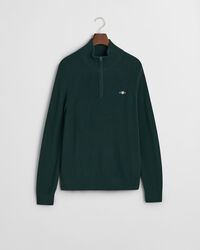 Camisola de malha canelada em lã e algodão com meio fecho de correr