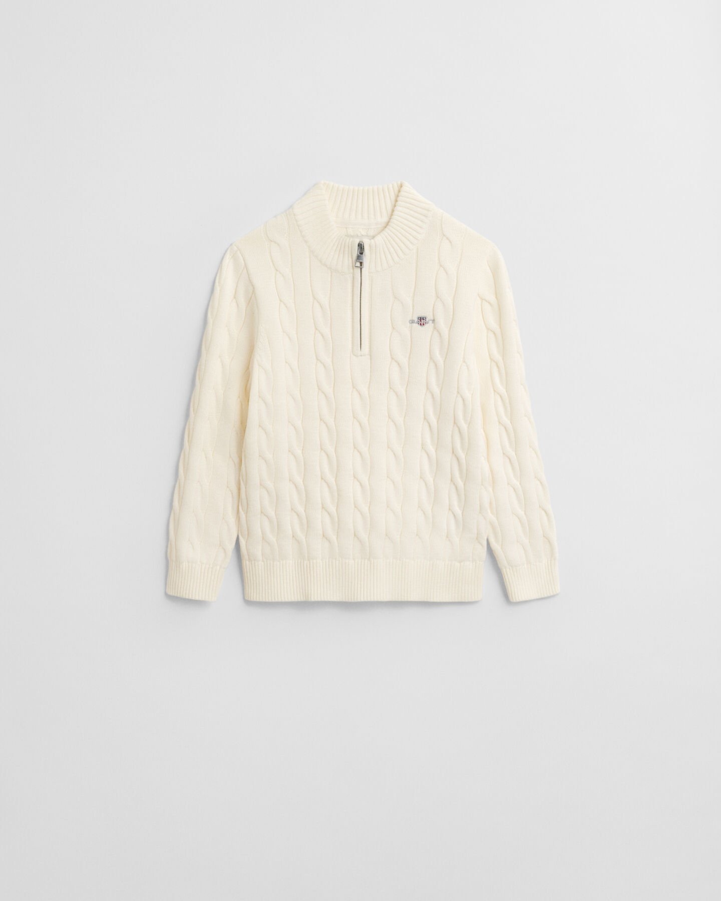 Camisola de malha entrançada em algodão com meio fecho de correr Kids