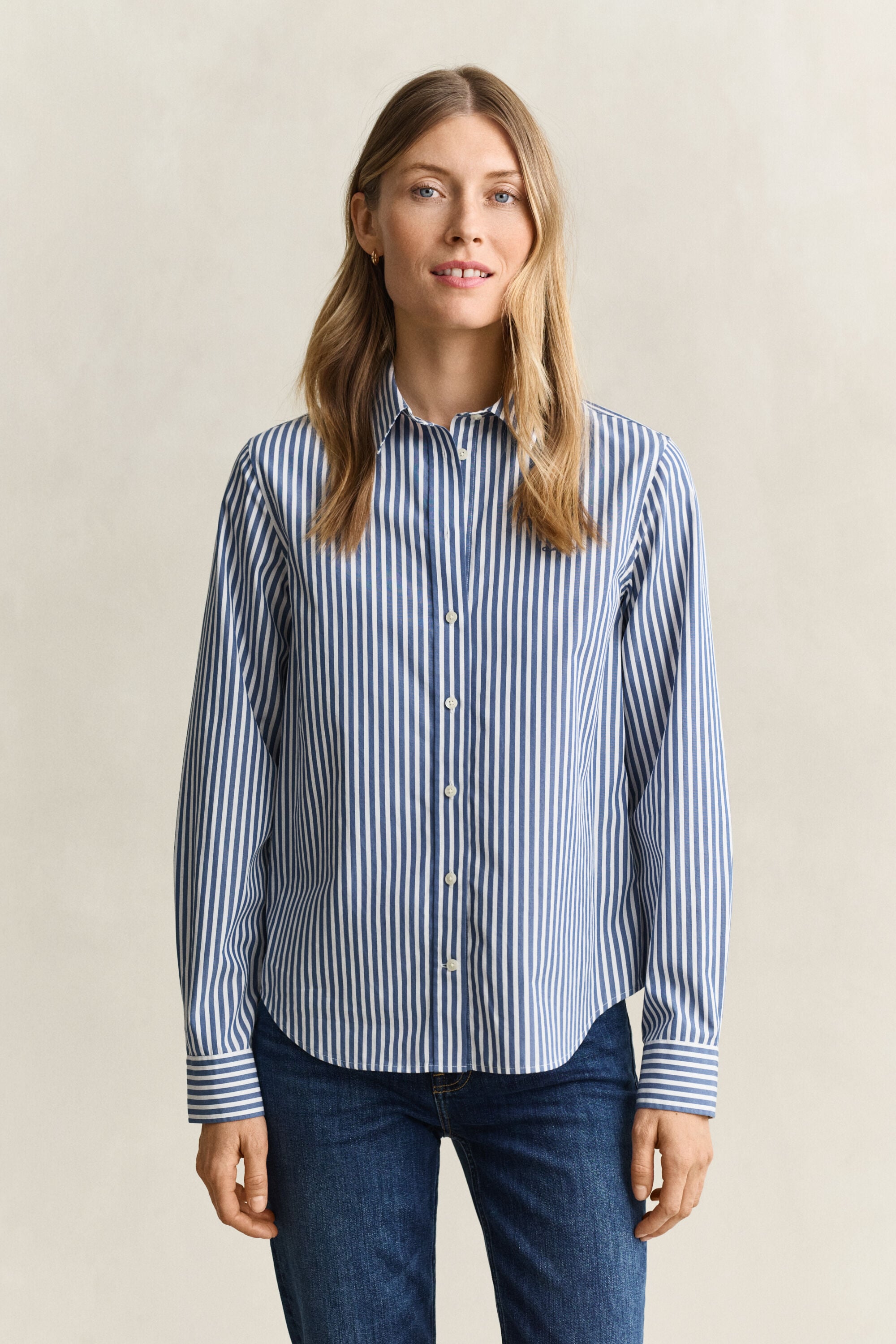 Camisa em popelina às riscas Classic regular fit