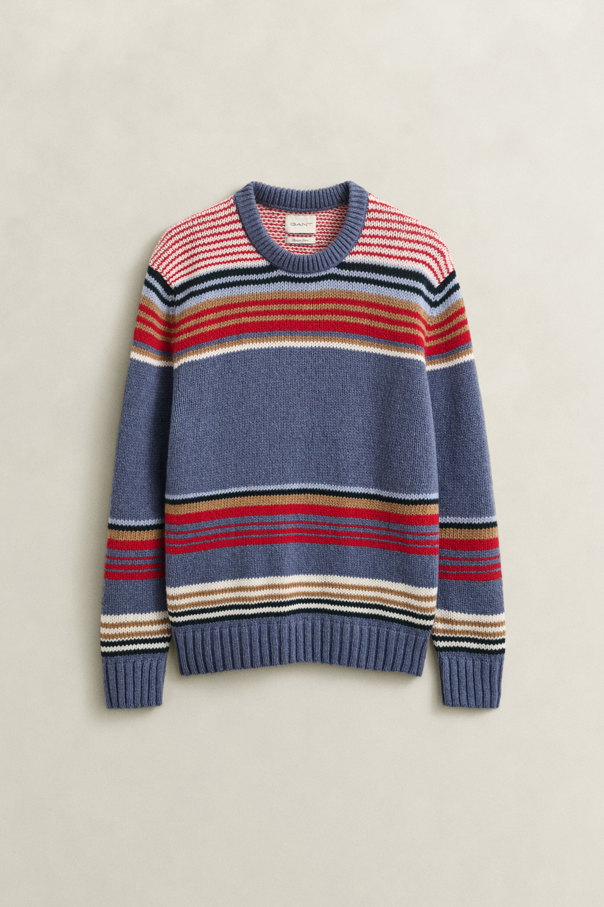 Camisola de malha com decote redondo às riscas