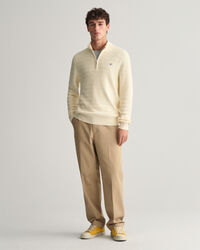 Sweatshirt com meio fecho em algodão texturizado às riscas