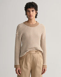 Pulover com decote redondo em malha de algod&atilde;o &agrave;s riscas